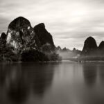 Black and white photograph by Bernard Donjean that shows ... (name of the photograph : Li River, #2)