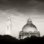 Black and white photograph by Bernard Donjean that shows the Interallied Memorial in Liège (name of the photograph : Interallied Memorial)