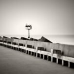 Black and white photograph by Bernard Donjean that shows the Platform RT1 (maritime test platform for the blue accelerator project) in Ostende (name of the photograph : Platform RT1)